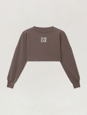 PALM ANGELS Classic Logo Crop Top DARK GREY - OFF WHITE PWAB023F25JER001