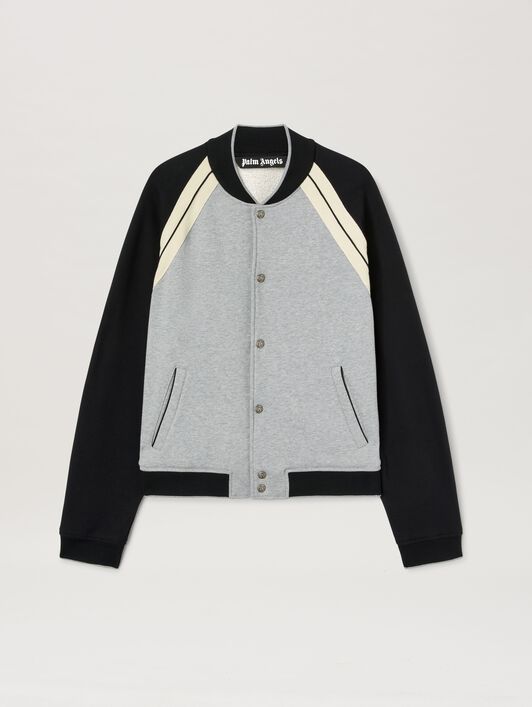 PALM ANGELS  Curved Logo Varsity Jacket GREY MELANGE - BLACK PMEK010S25FAB001