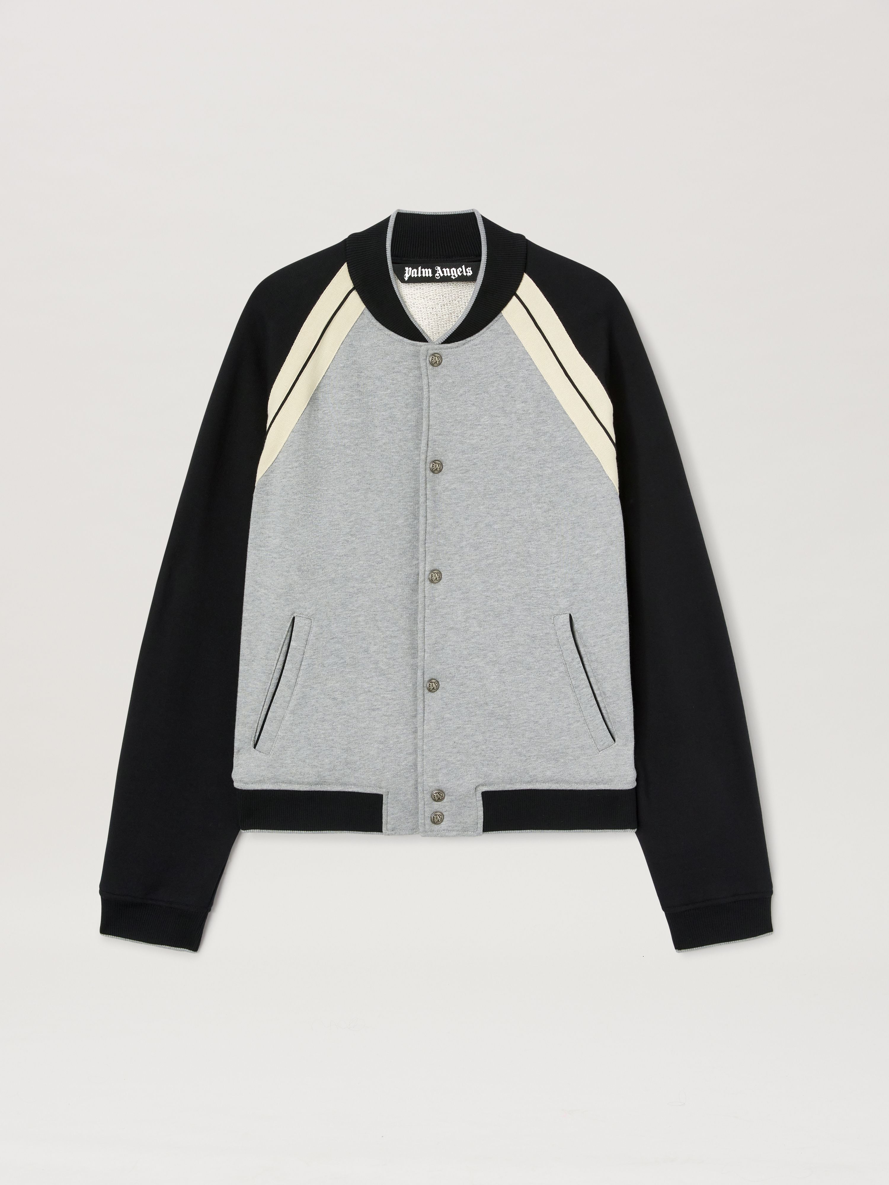 PALM ANGELS  Curved Logo Varsity Jacket GREY MELANGE - BLACK PMEK010S25FAB001