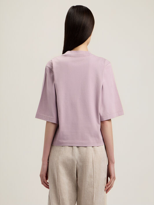 PALM ANGELS Curved Logo Boxy T-Shirt LILAC OFF WHITE PWAA079S26JER004