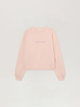 PALM ANGELS Stud Logo Crew ROSE PINK - OFF WHITE PAWBA03F26FL03