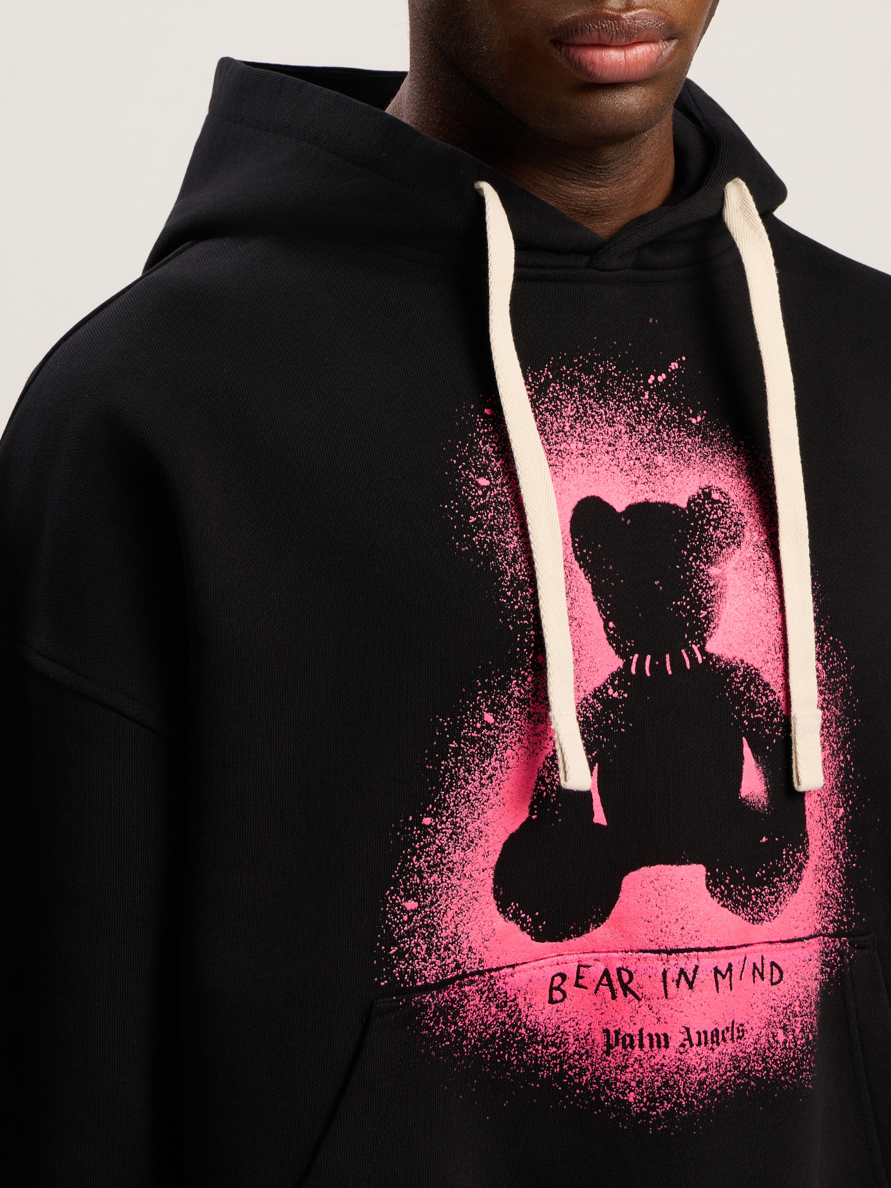 PALM ANGELS Spray Bear Loose Hoodie BLACK - FUCHSIA FLUO PMBB17EF25FLE005