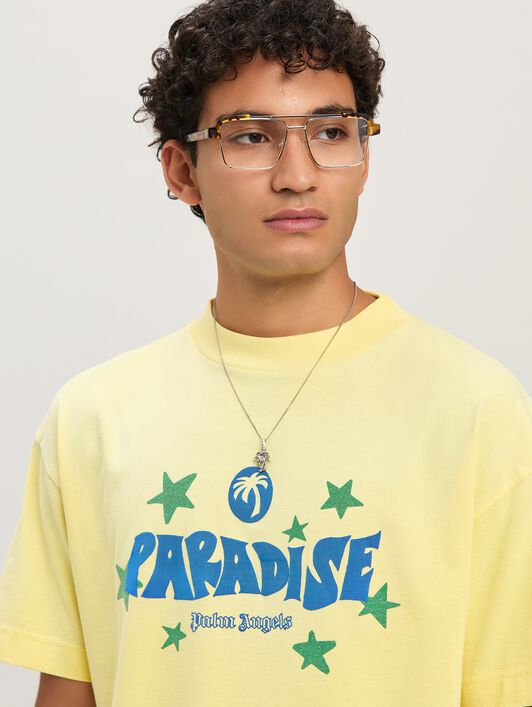 PALM ANGELS  Paradise T-shirt GIALLO - BLU PMAA001S25JER001