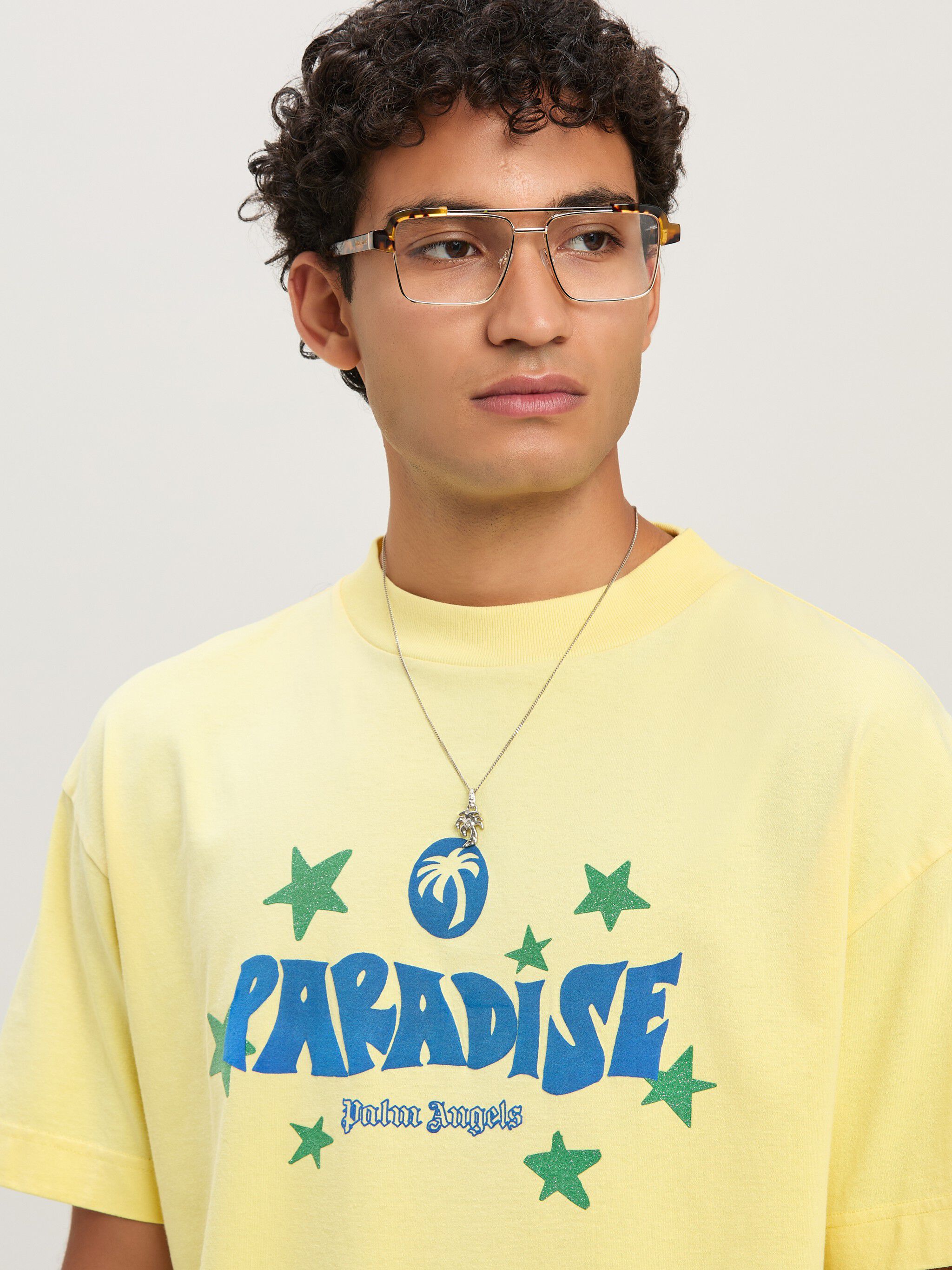 PALM ANGELS  Paradise T-shirt GIALLO - BLU PMAA001S25JER001