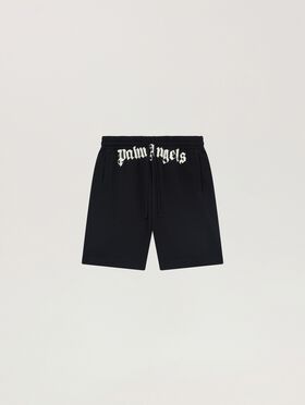 PALM ANGELS Waist Logo Sweatshorts BLACK - OFF WHITE PAMCV01F26FL01