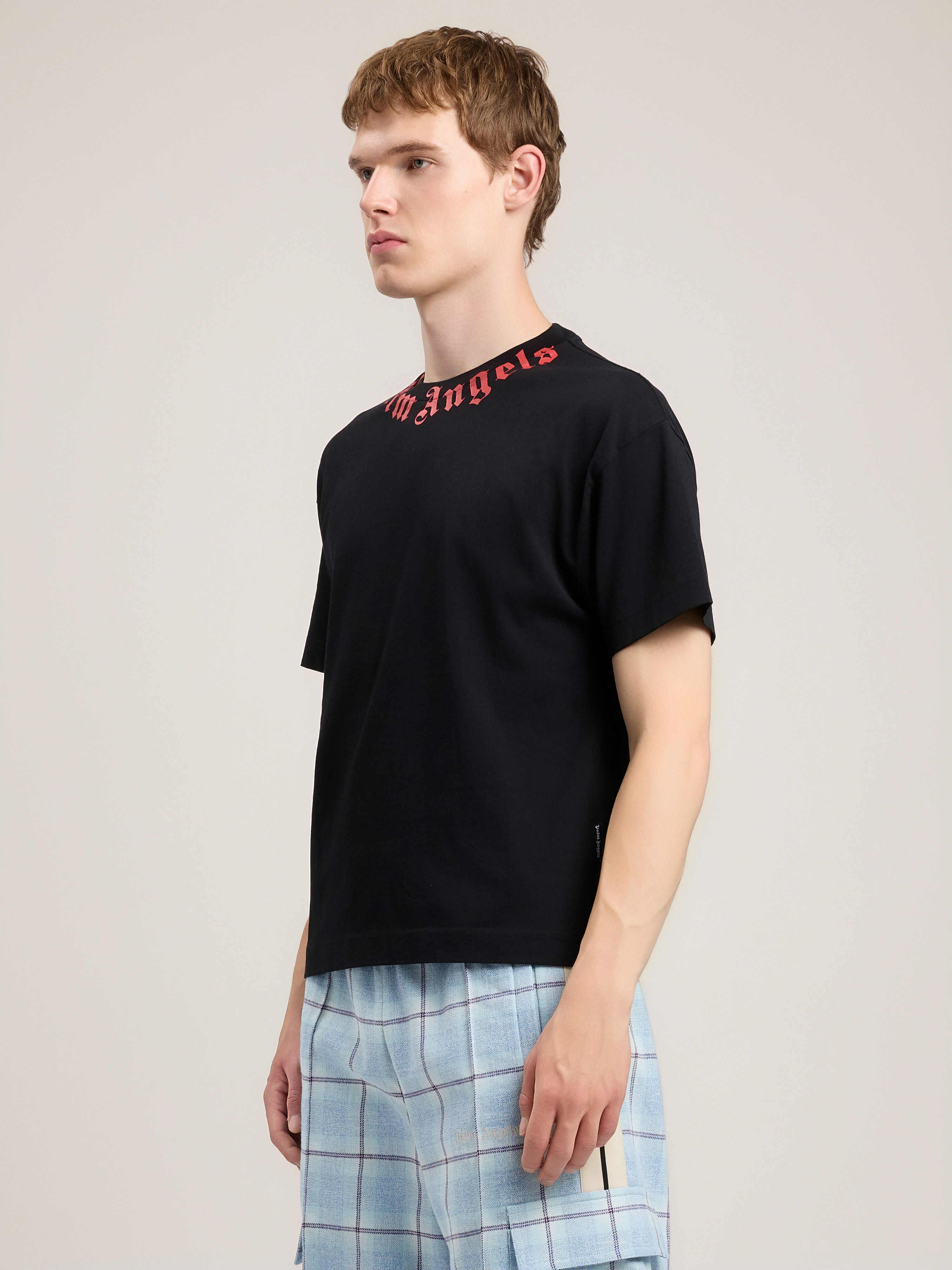 PALM ANGELS Neck Logo T-Shirt BLACK RED PMAA109S26JER008