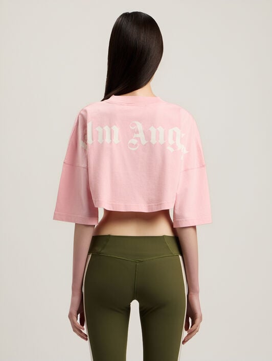 PALM ANGELS Classic Logo Mini T-Shirt PINK OFF WHITE PWAA054S26JER002