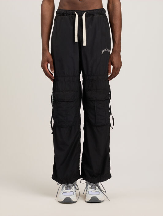 PALM ANGELS Curved Logo Draws Cargo Pants BLACK OFF WHITE PMCF03BS26FAB002