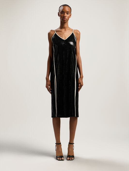 Curved Logo Sequin Slip Dress PALM ANGELS Curved Logo Sequin Slip Dress BLACK - OFF WHITE PWDJ009F25FAB001