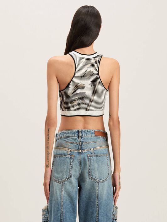 PALM ANGELS  Palms jacquared knit top OFF WHITE - BLACK PWHT028S25KNI001