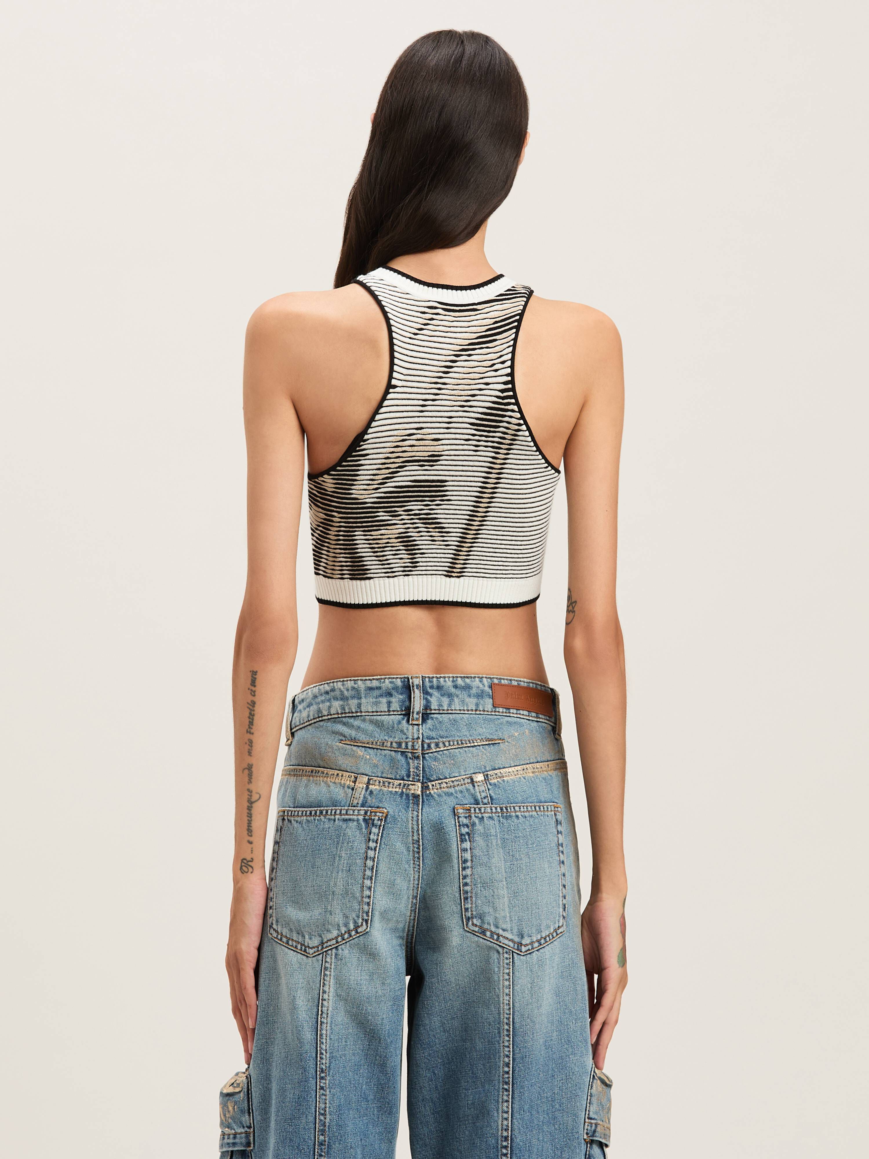 PALM ANGELS  Palms jacquared knit top OFF WHITE - BLACK PWHT028S25KNI001