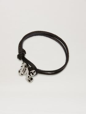PALM ANGELS  Leather cord Monogram Bracelet GOLD - BLACK PMOB126S25MAT001