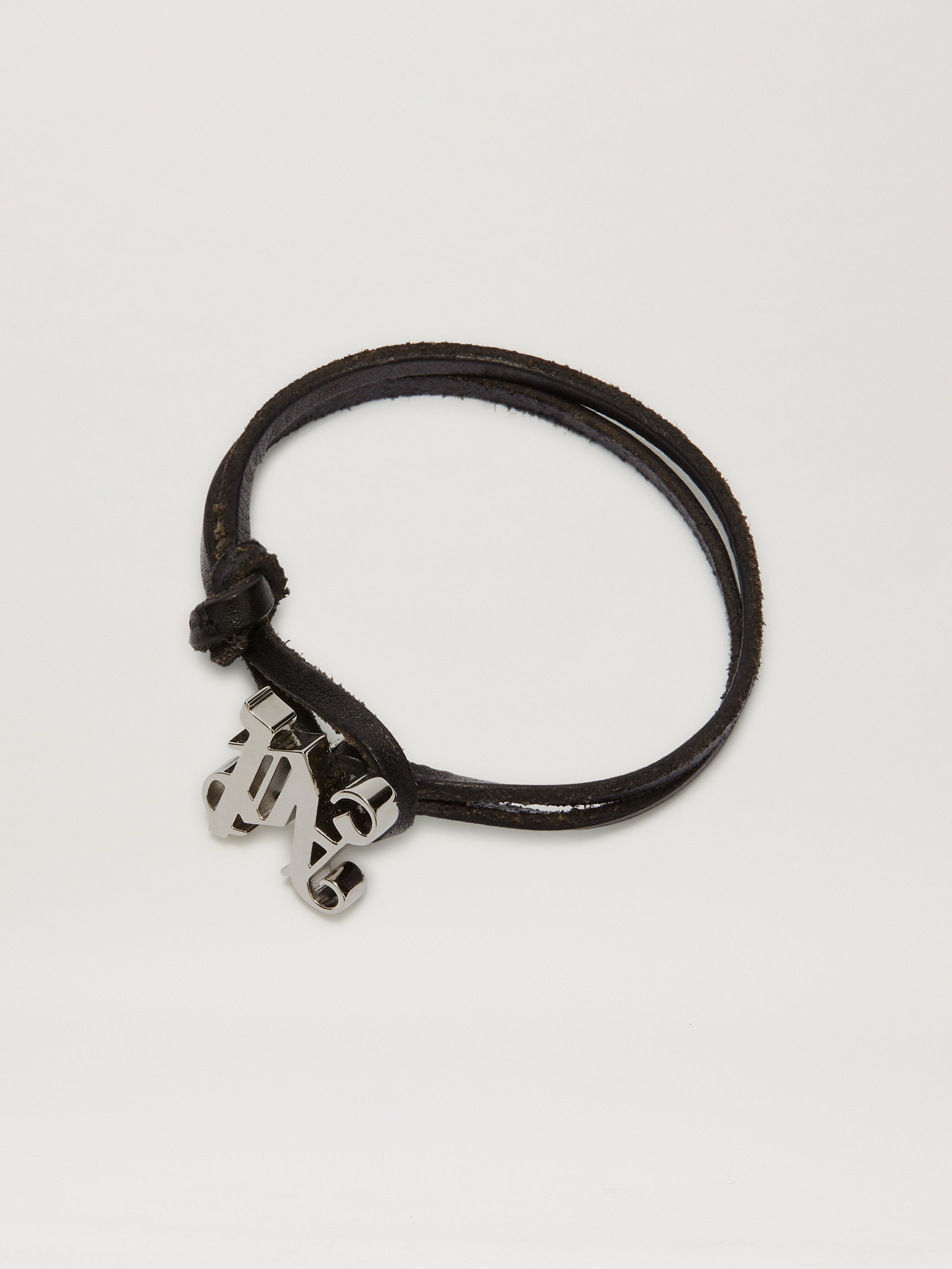 PALM ANGELS  Leather cord Monogram Bracelet BLACK - SILVER PMOA054S25MAT001