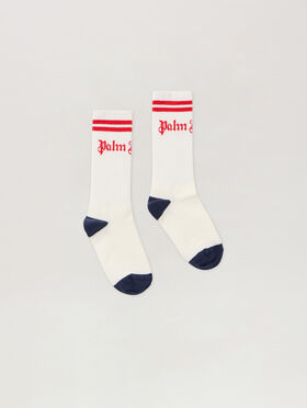 PALM ANGELS Pa Track High Socks OFF WHITE - RED PBRA005F25KNI001