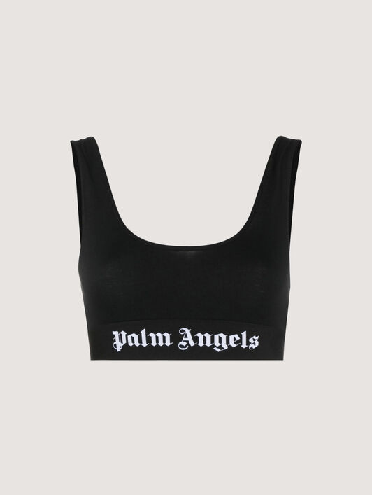 PALM ANGELS Classic Logo Sports Bra BLACK WHITE PWUB002C99FAB001