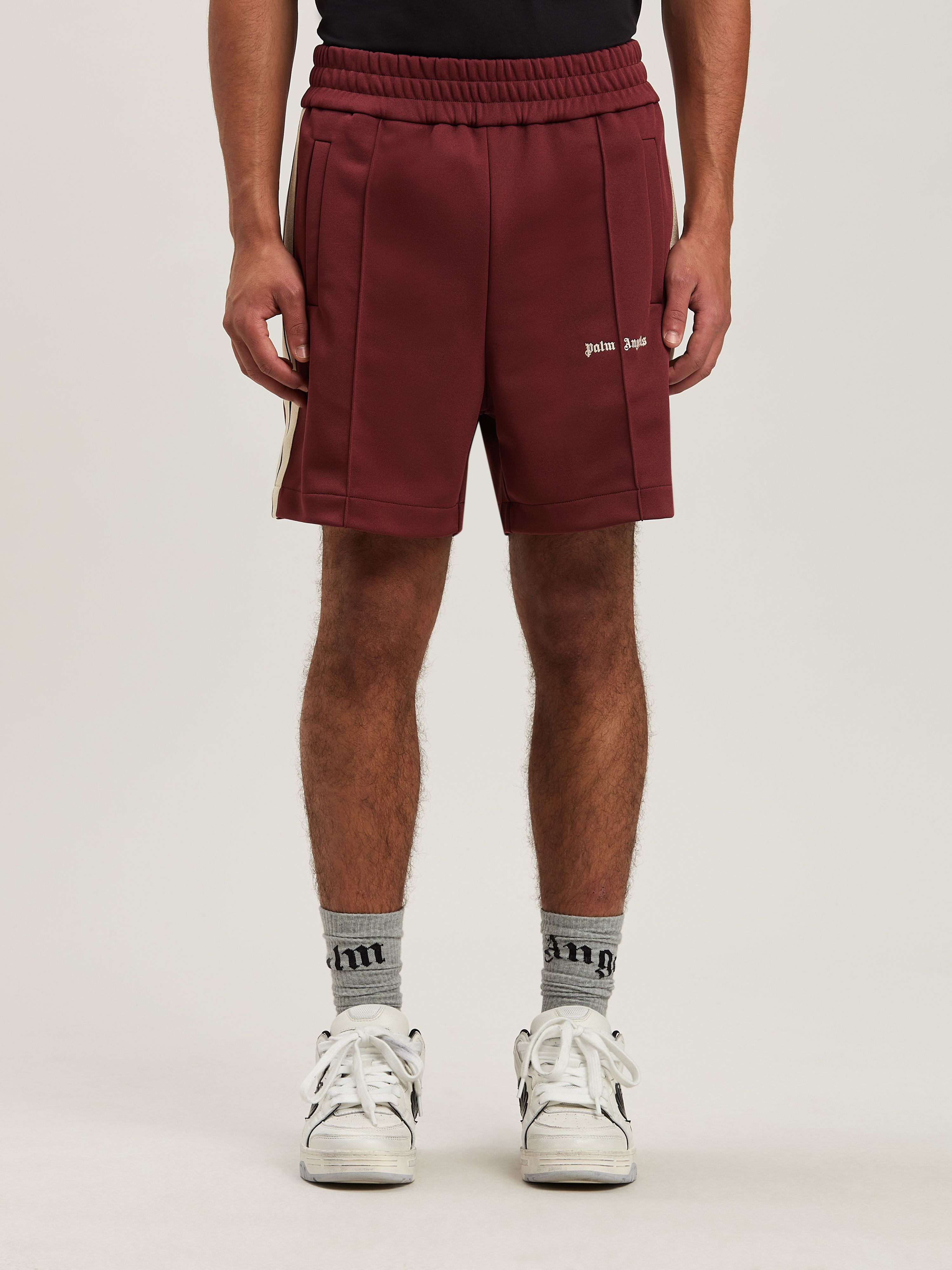 PALM ANGELS  Trainings-Shorts mit gesticktem Logo BURGUNDY - OFF WHITE PMCL004S25FAB001