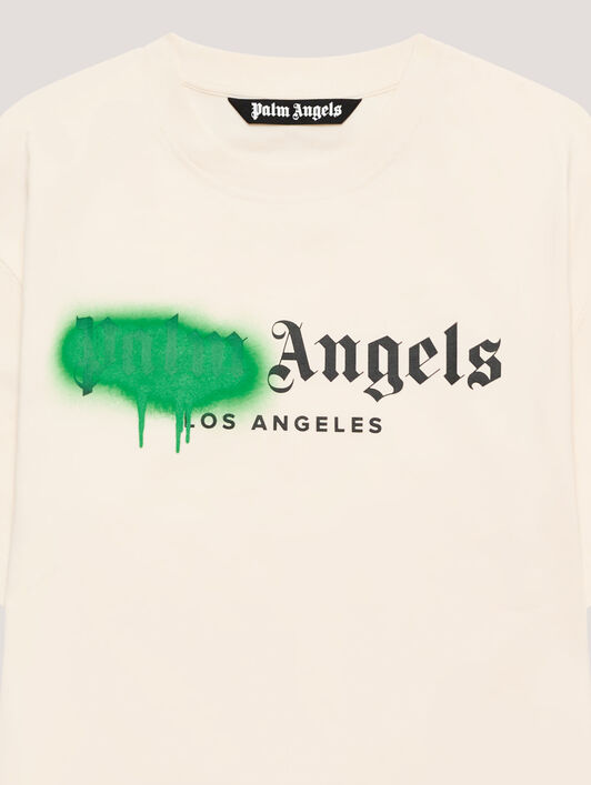 PALM ANGELS Spray City Los Angeles T-Shirt OFF White/Green PMAA109T26JER001