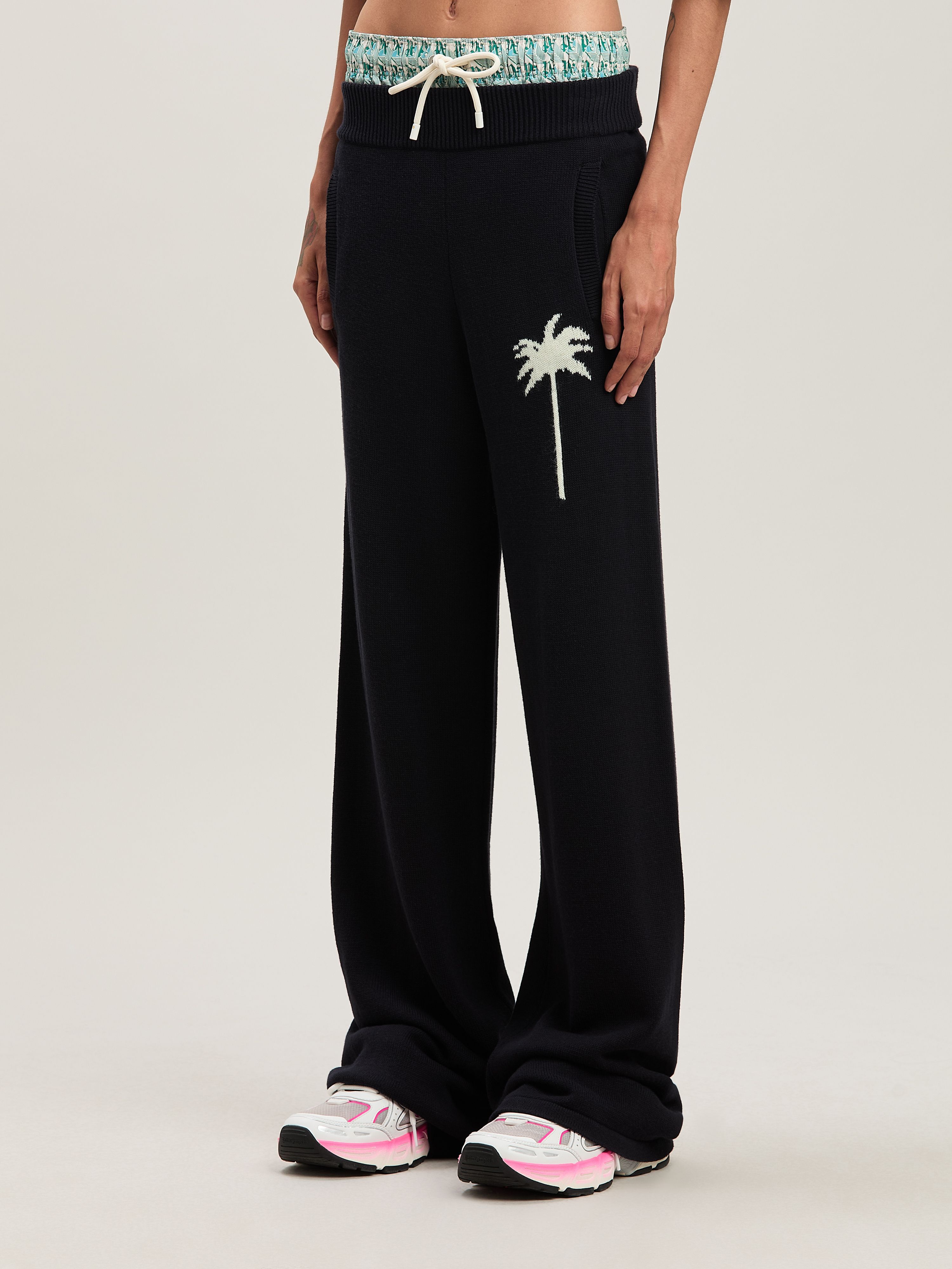 PALM ANGELS  Palm Inlay Track knit pants BLACK - OFF WHITE PWHG035S25KNI001