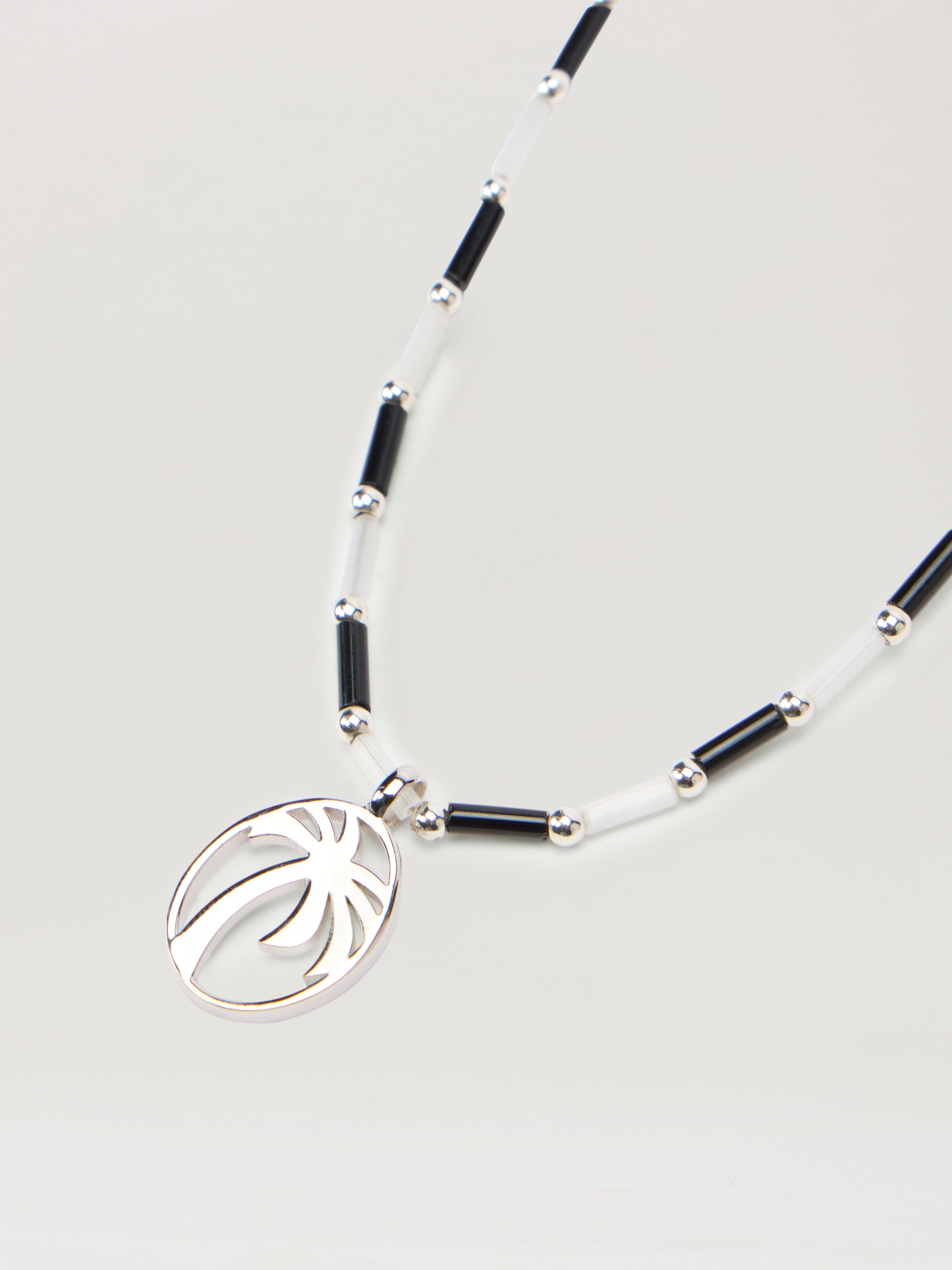 PALM ANGELS Oval Beads Necklace BLACK - WHITE PMOB12IF25MAT001
