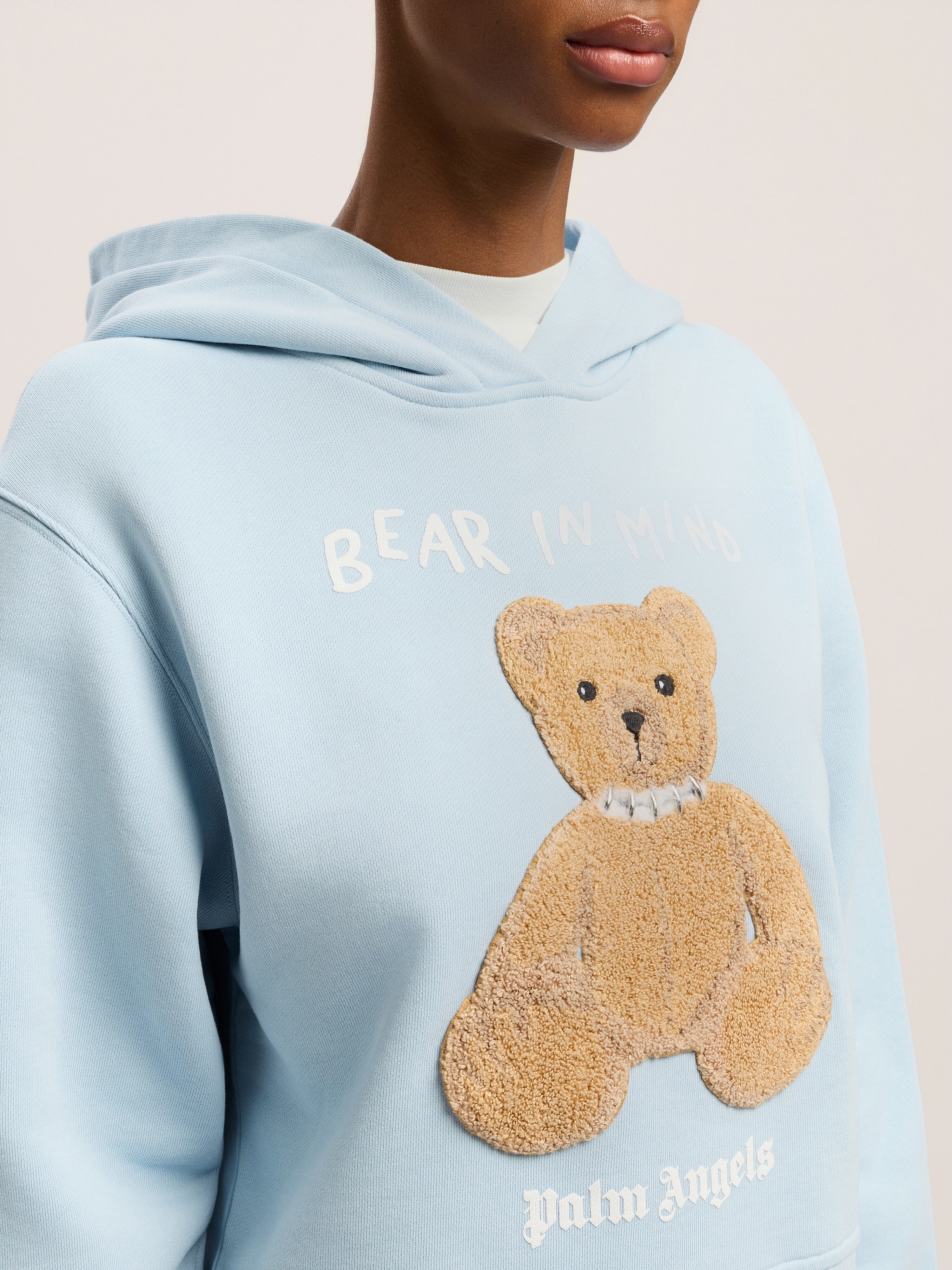 PALM ANGELS Bear In Mind Fitted Hoody BABY BLUE - BROWN PWBB069F25FLE002