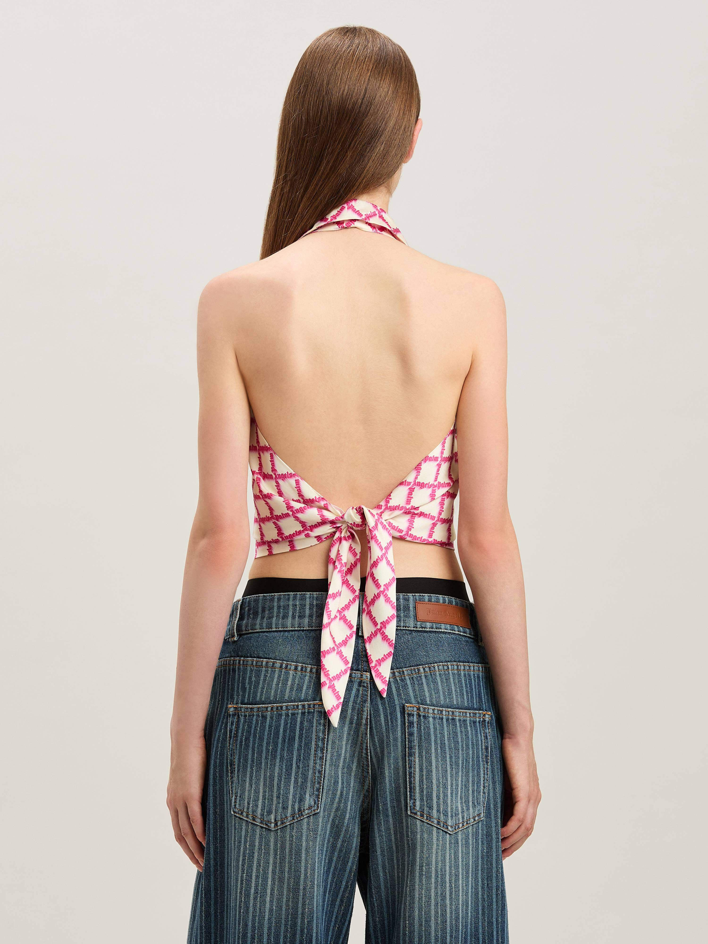 PALM ANGELS  Net logo open back shirt IVORY - FUCHSIA PWGF010S25FAB001