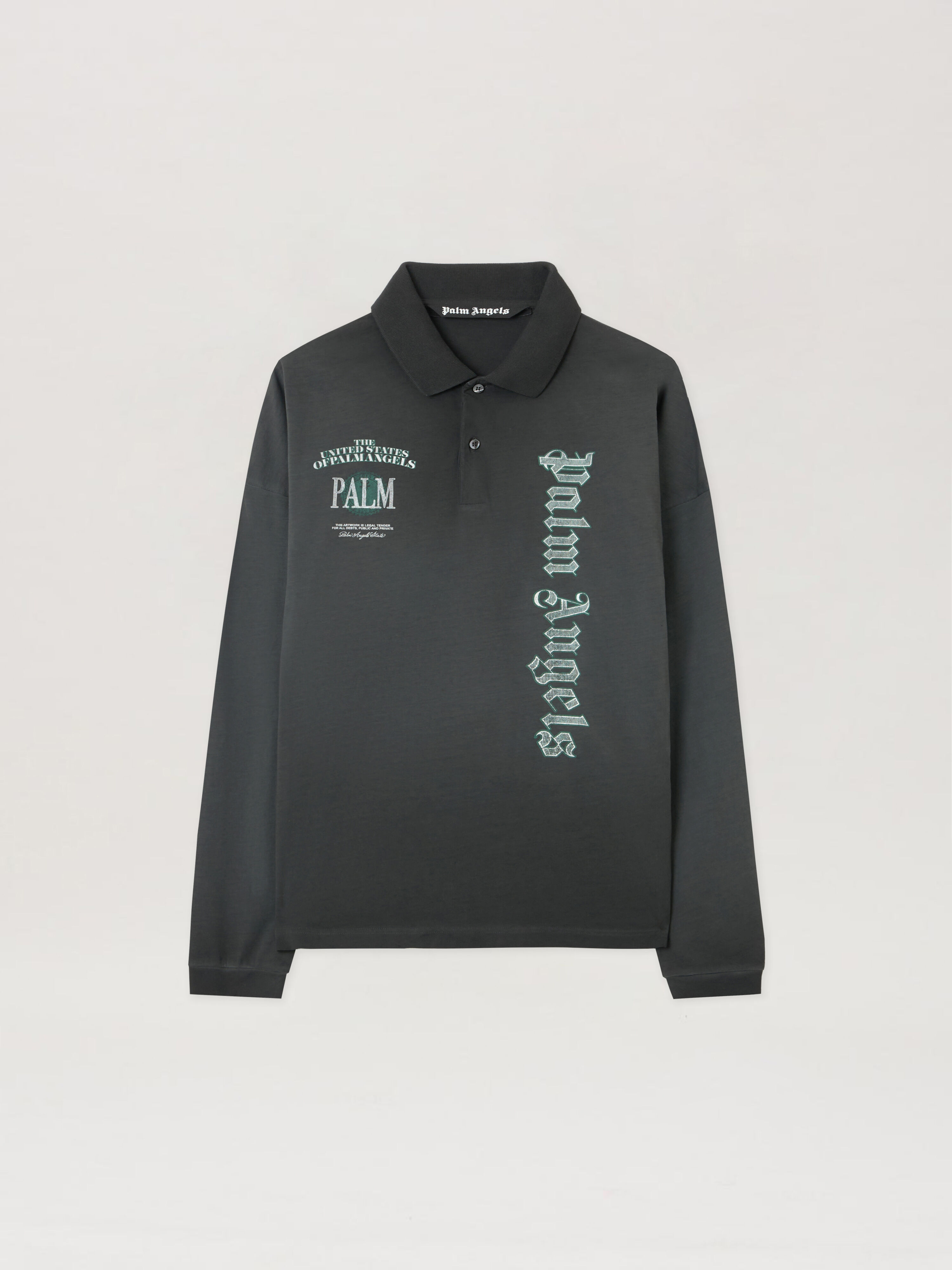 PALM ANGELS Pa Dollar Polo L/S VINTAGE BLACK - LIGHT GREY PMGC01CF25JER001