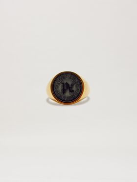 PALM ANGELS  Stone Emblem Ring GOLD - BLACK PMOB126S25MAT001