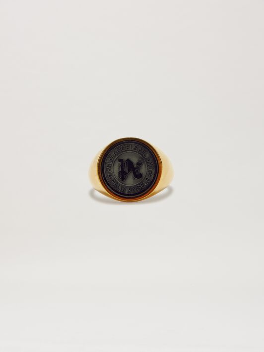 PALM ANGELS  Stone Emblem Ring GOLD - BLACK PMOC029S25MAT001