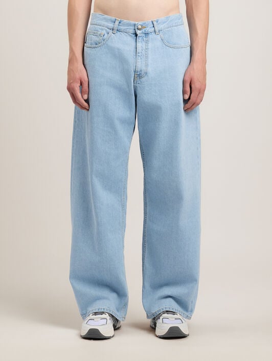 PALM ANGELS Curved Logo Loose Jeans LIGHT BLUE LIGHT BLUE PMYA049S26DEN009