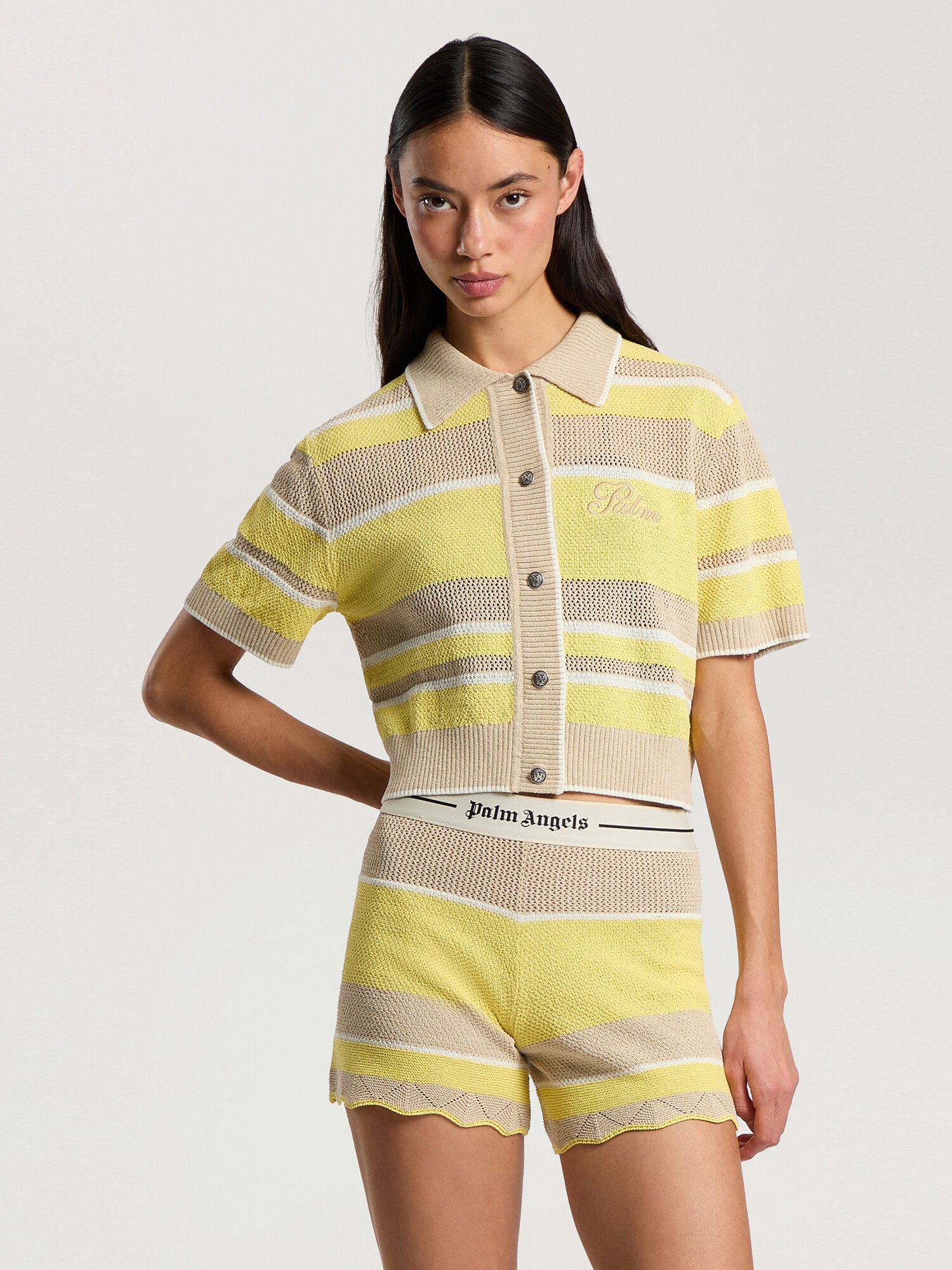 Palm Sway Beach Cardigan PALM ANGELS Palm Sway Beach Cardigan LIGHT YELLOW - KAKI PAWHB01F26KN01