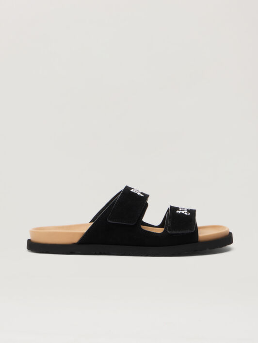 PALM ANGELS Logo Suede Sandals BLACK/CAMEL PMIH01AF25LEA001
