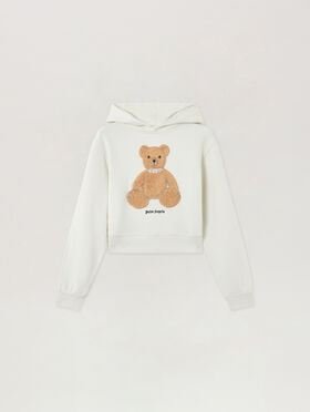 PALM ANGELS Bear Fitted Hoodie OFF WHITE BROWN PWBB069S26FLE008