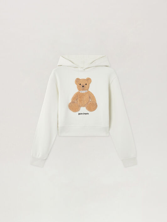 PALM ANGELS Bear Fitted Hoodie OFF WHITE BROWN PWBB069S26FLE008