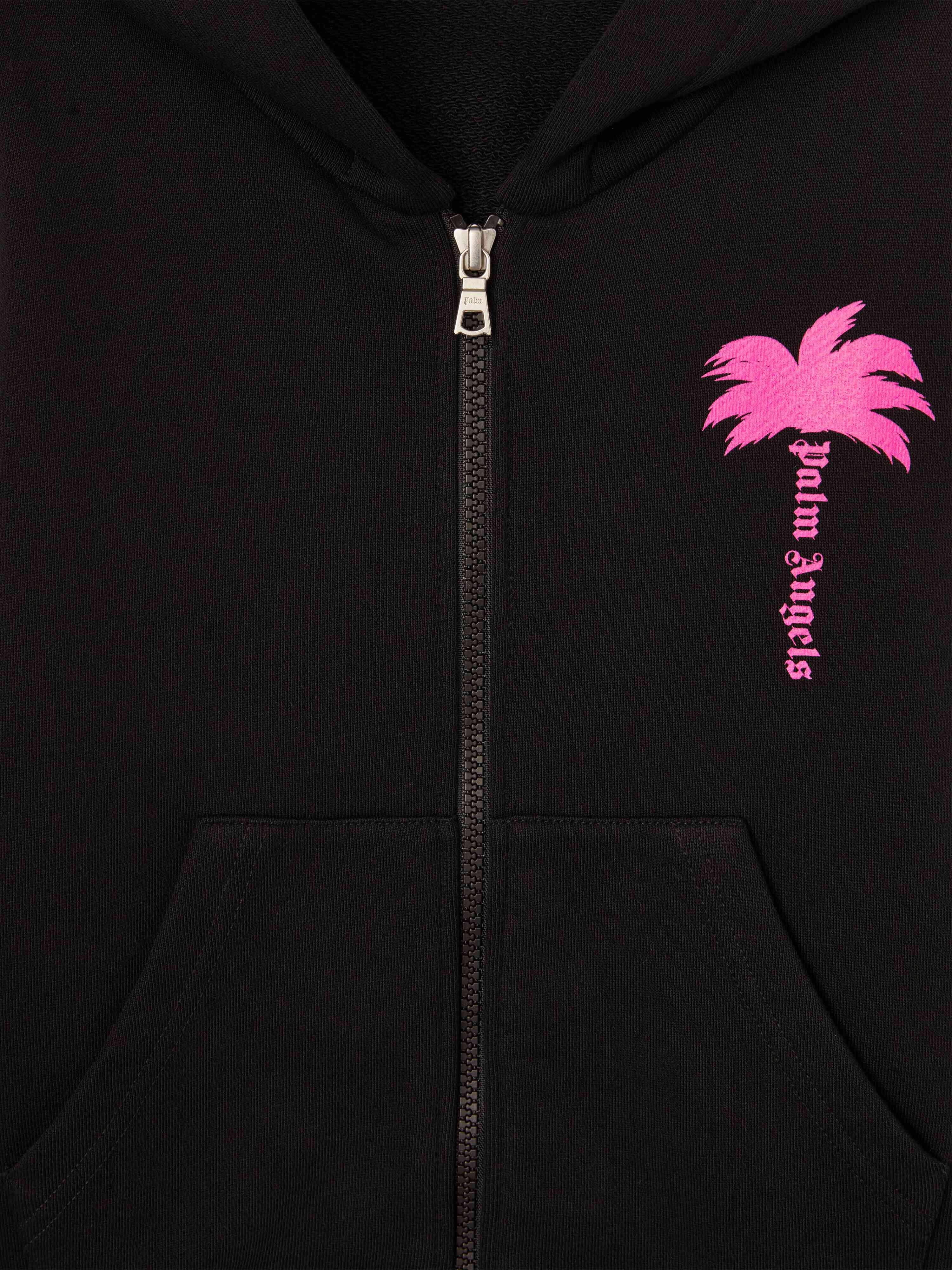 PALM ANGELS  The Palm zippered hoodie BLACK FUCHSIA FLUO PGBE004S25FLE001