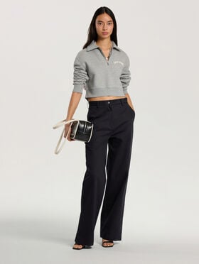 PALM ANGELS Curved Logo Crop Polo Crew Long Sleeve GREY MELANGE - OFF WHITE PAWGC03F26FL01