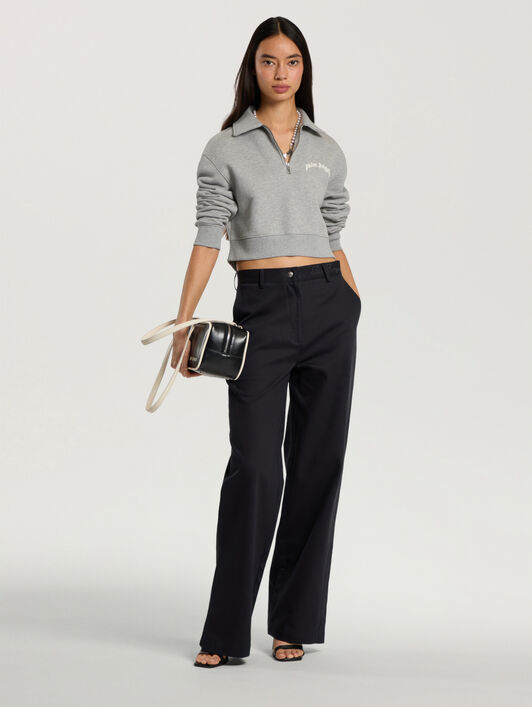 Curved Logo Crop Polo Crew Long Sleeve PALM ANGELS Curved Logo Crop Polo Crew Long Sleeve GREY MELANGE - OFF WHITE PAWGC03F26FL01
