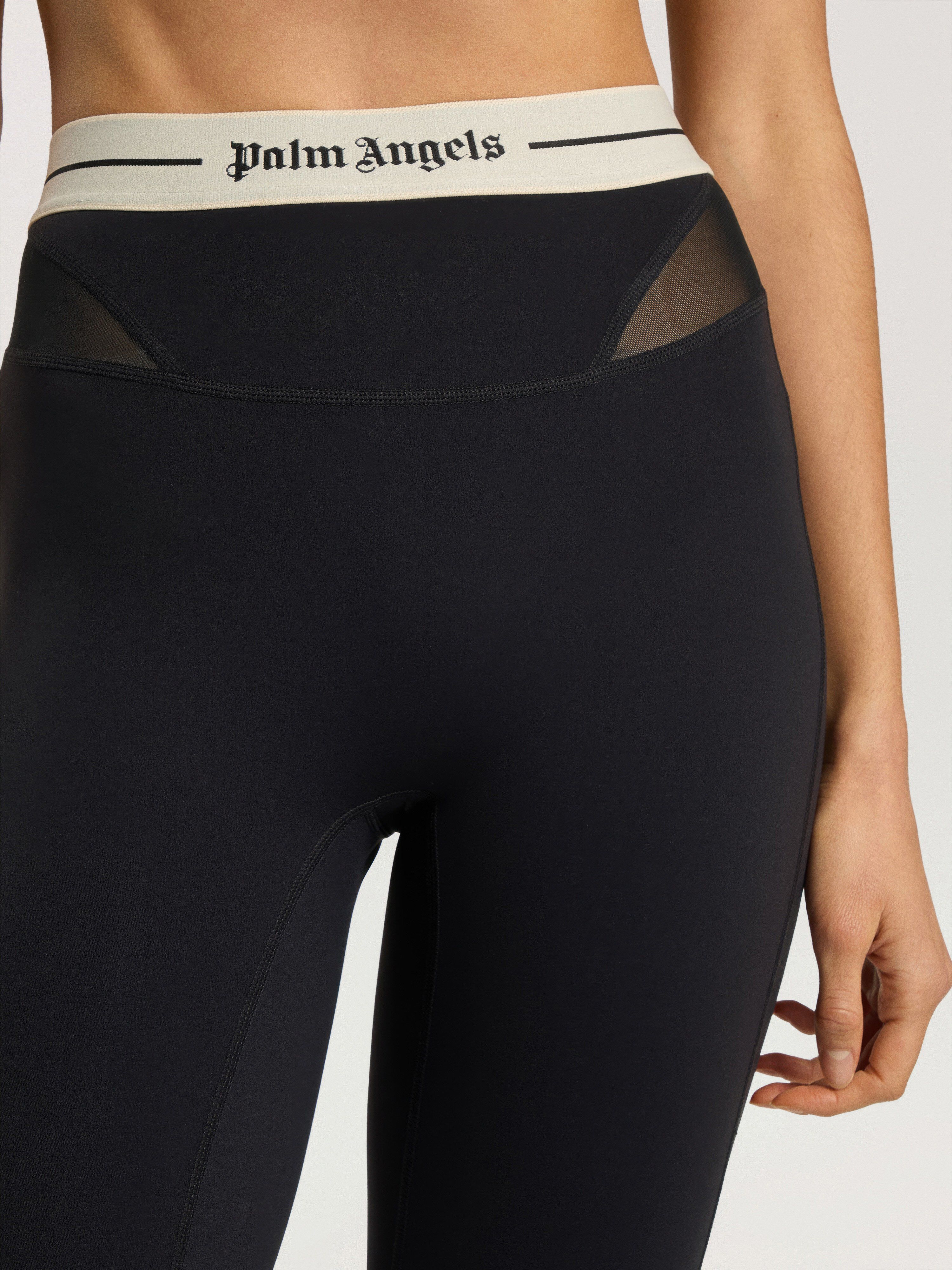 Logo Mesh Panel Active Leggings PALM ANGELS Logo Mesh Panel Active Leggings BLACK - CREAM PAWVK03F26FB01