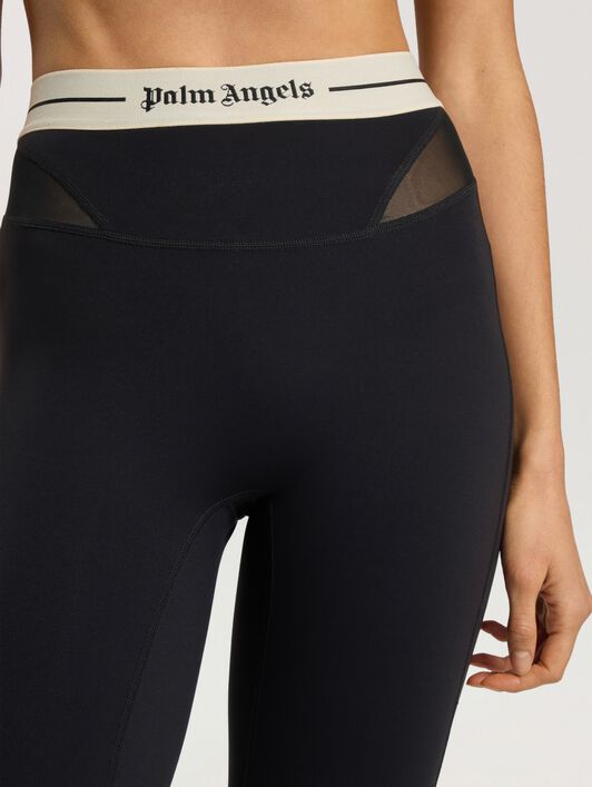 Logo Mesh Panel Active Leggings PALM ANGELS Logo Mesh Panel Active Leggings BLACK - CREAM PAWVK03F26FB01