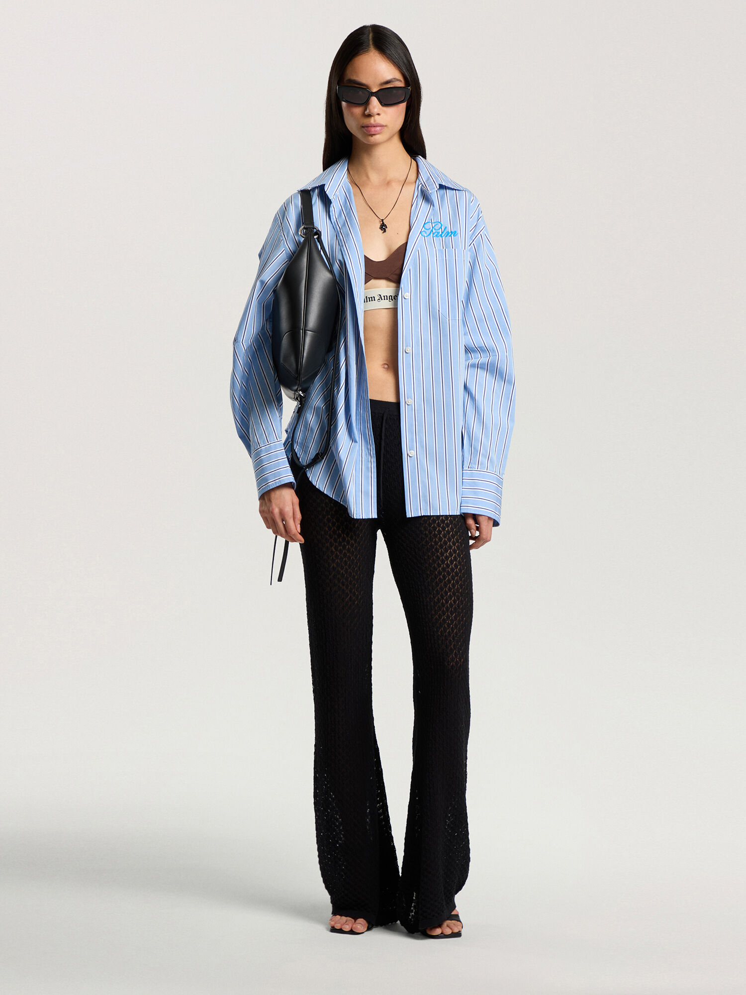 PALM ANGELS Palm Sway Oversized Shirt MEDIUM BLUE - OFF WHITE PAWGA02F26FB01