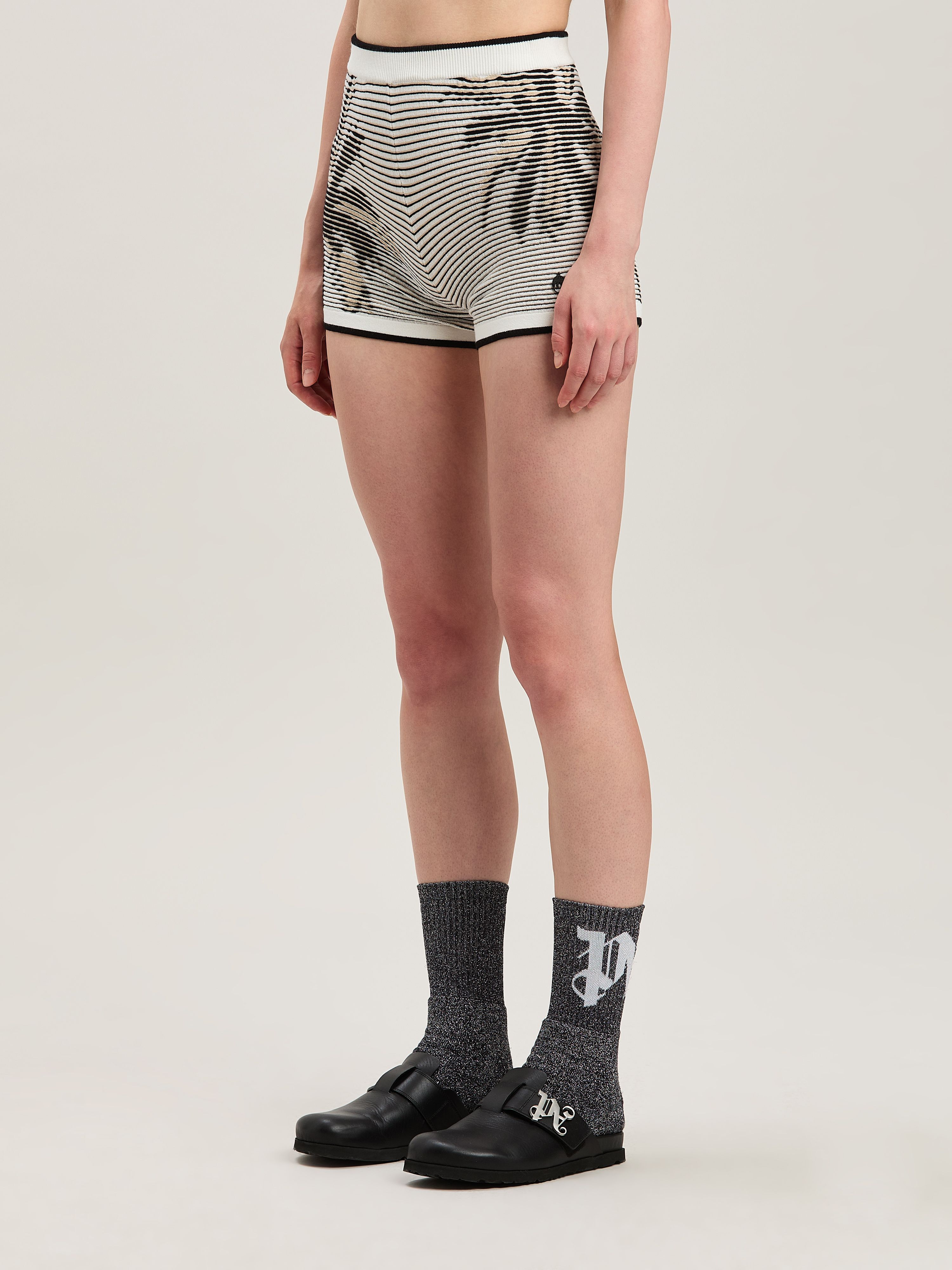 PALM ANGELS  Palms jacquared knit shorts OFF WHITE - BLACK PWHM016S25KNI001