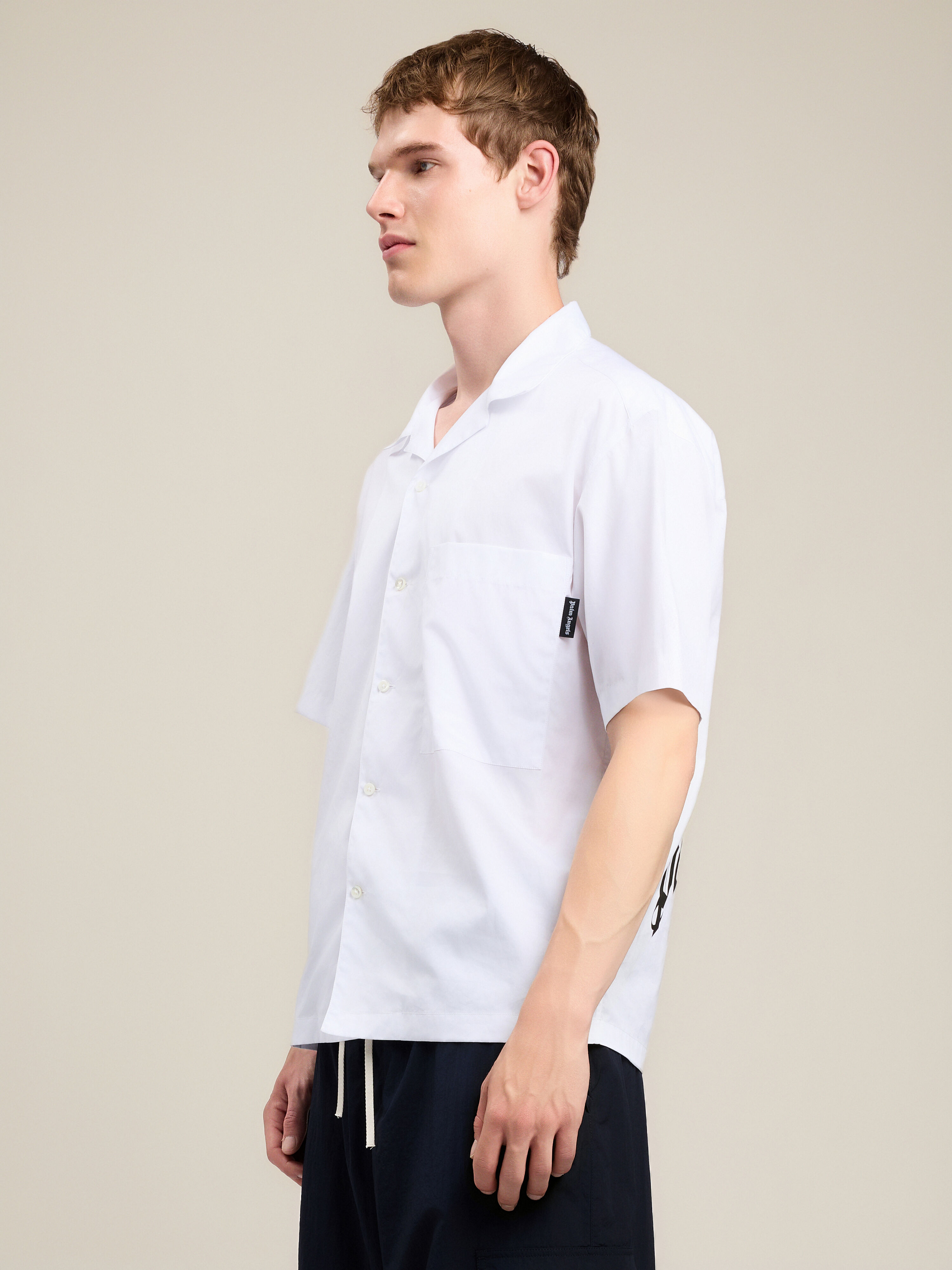 Palm Angels ベースボール ボーリングシャツ Back Curved Logo Bowling Shirt in OFF WHITE BLACK for Men | Palm