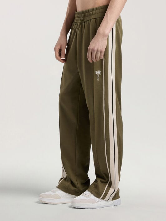 Palm Tree Striped Track Pants PALM ANGELS Palm Tree Striped Track Pants OLIVE GREEN - OFF WHITE PAMCJ09W26FB01