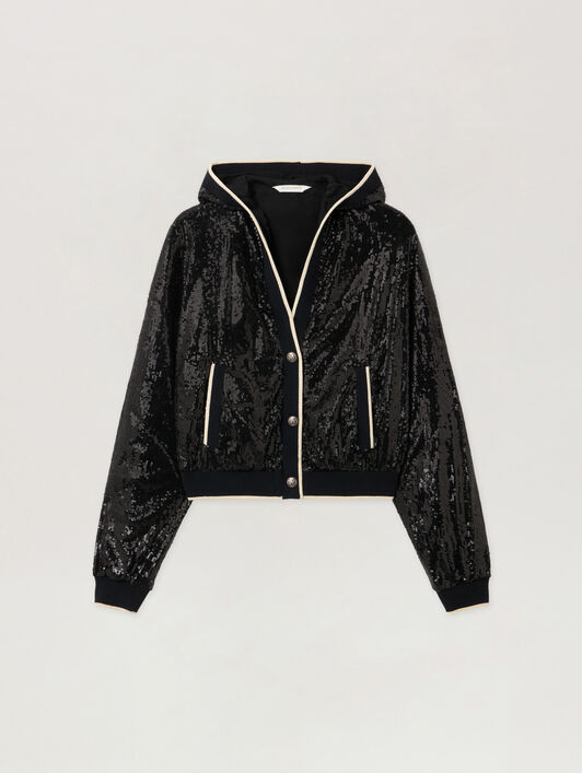 Curved Logo Sequin Crop Jacket PALM ANGELS Curved Logo Sequin Crop Jacket BLACK - OFF WHITE PWEA129F25FAB001