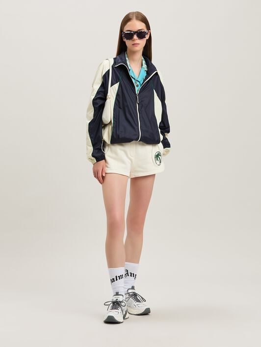 PALM ANGELS  Curved logo colorblock windbreaker NAVY BLUE - OFF WHITE PWEB015S25FAB001