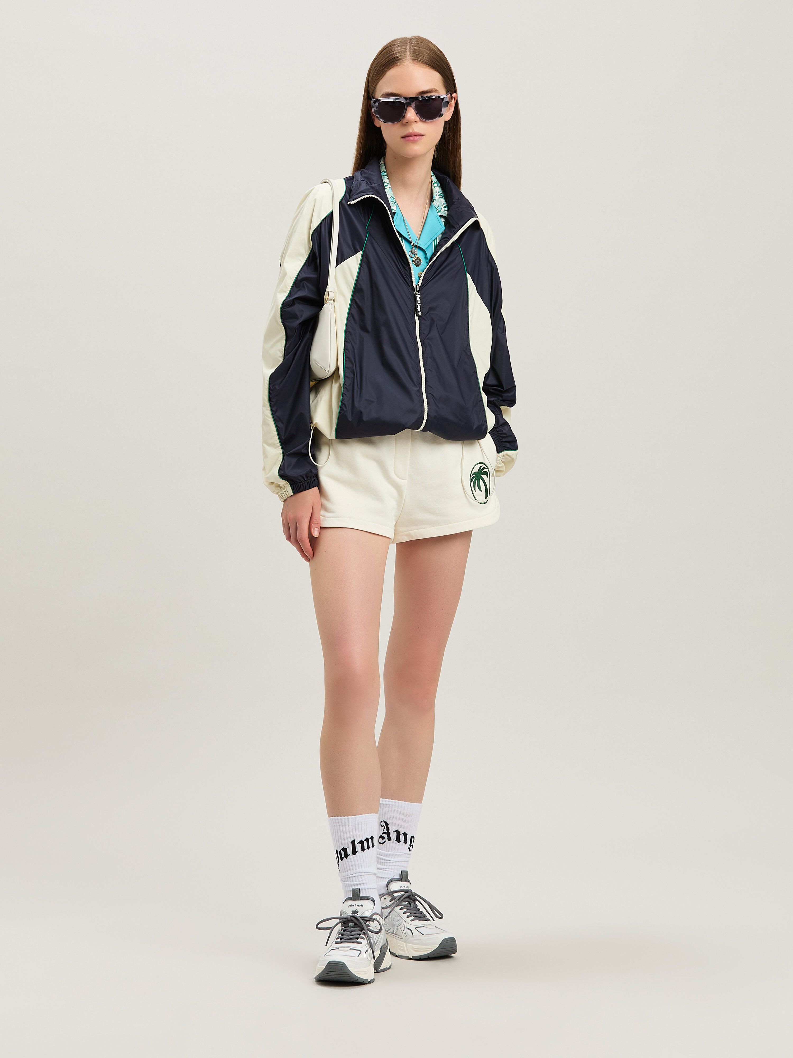 PALM ANGELS  Curved logo colorblock windbreaker NAVY BLUE - OFF WHITE PWEB015S25FAB001