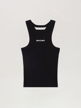 PALM ANGELS Classic Logo Fitted Tank Top BLACK - OFF WHITE PAWAC04F26JR01