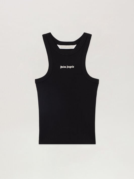 PALM ANGELS Classic Logo Fitted Tank Top BLACK - OFF WHITE PAWAC04F26JR01