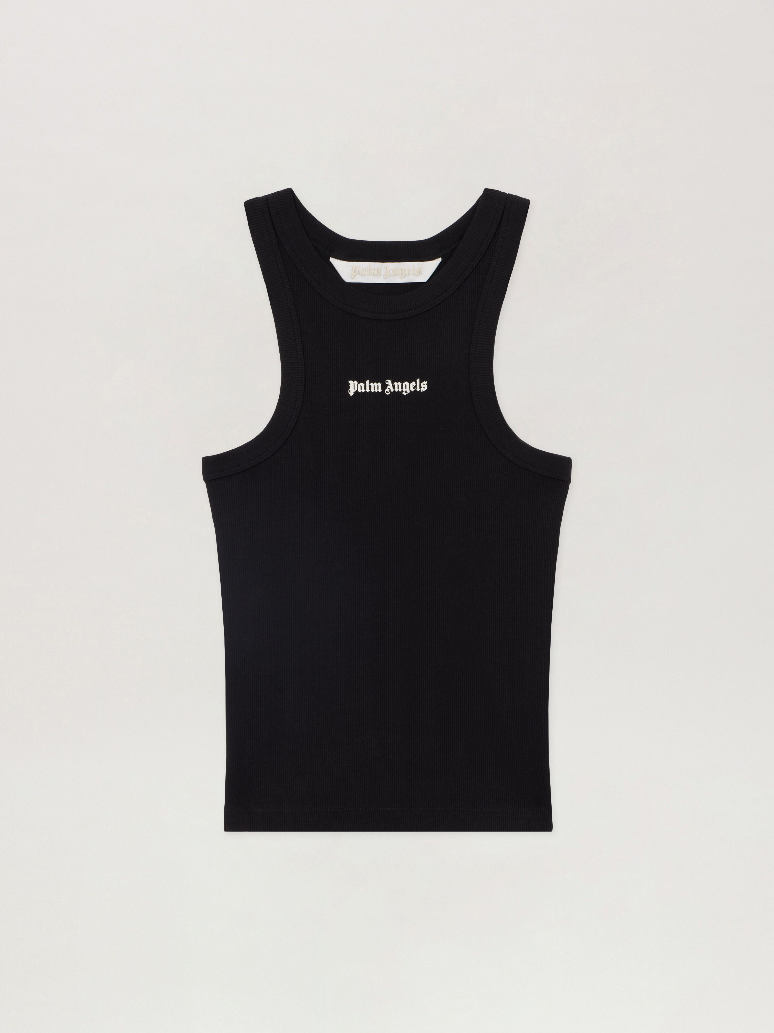 PALM ANGELS Classic Logo Fitted Tank Top BLACK - OFF WHITE PAWAC04F26JR01