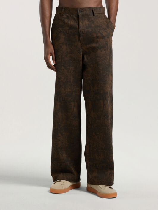 PALM ANGELS Starleaf All-Over Loose Pants BROWN - BLACK PAMCA03W26FB04