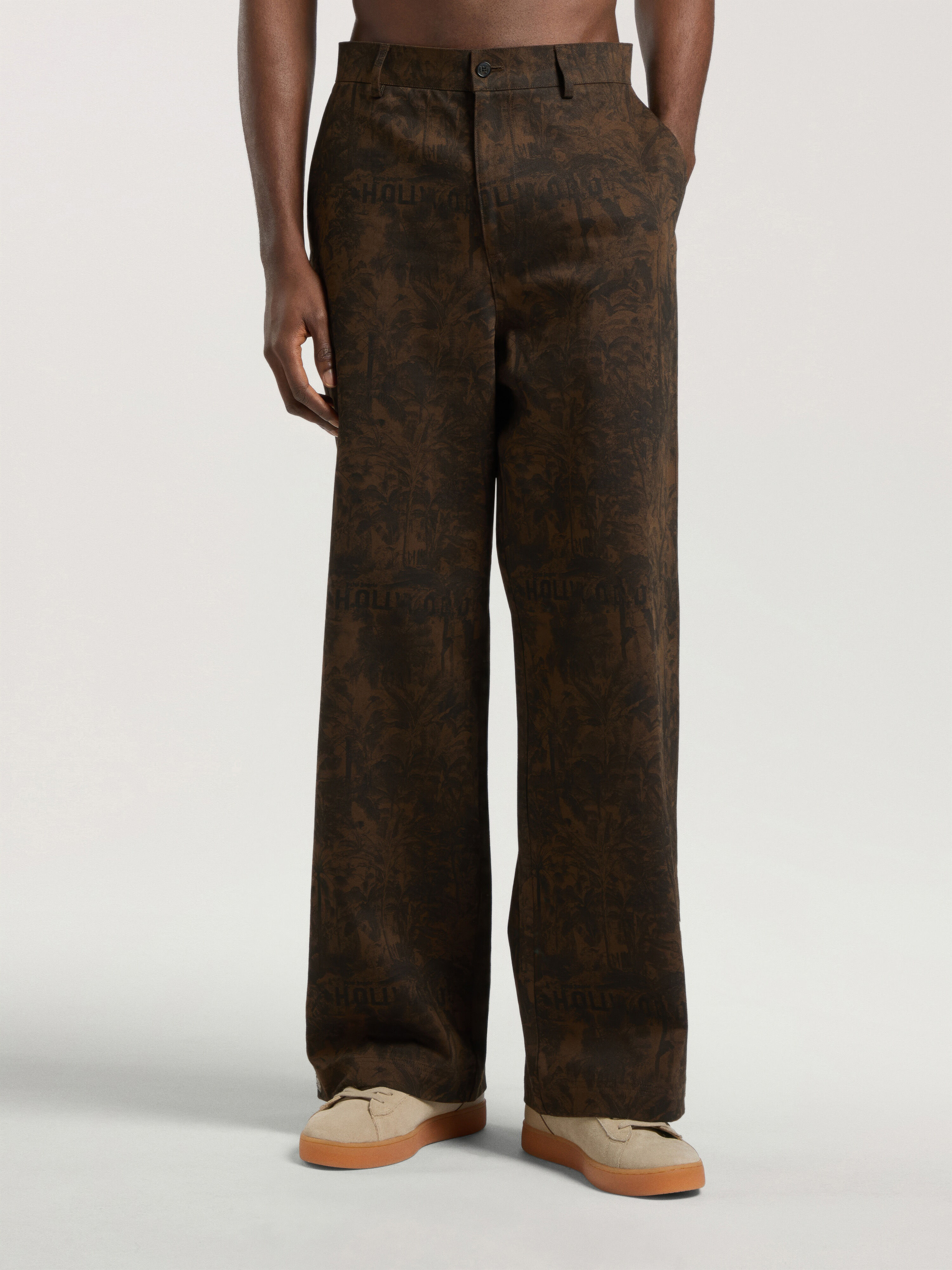 PALM ANGELS Starleaf All-Over Loose Pants BROWN - BLACK PAMCA03W26FB04